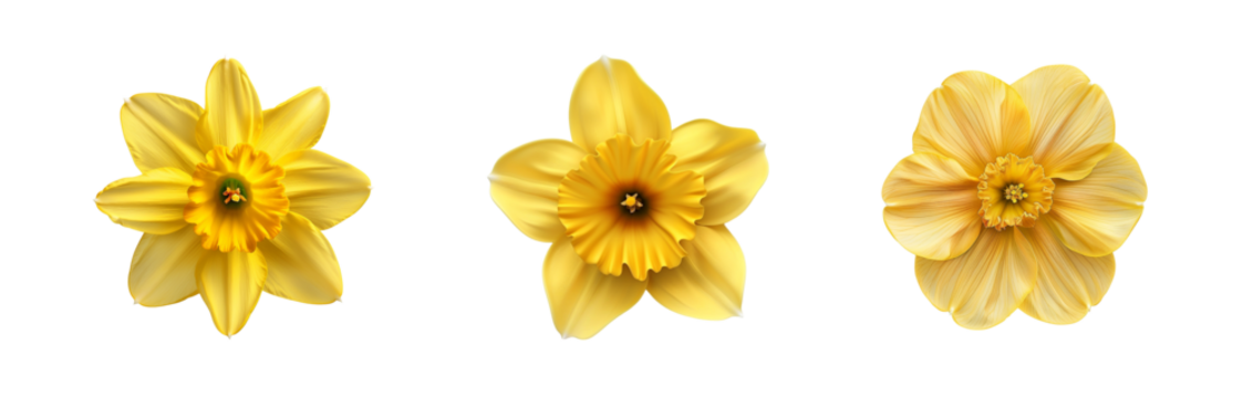 Collection of Yellow daffodil flower isolated on transparent background