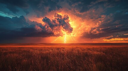 Environmental scene of a striking climate, with powerful lightning illuminating the sky, nature's energy on display