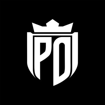 recommend clip art: PO Letter logo shield shape inside shield badge crown on black background template design