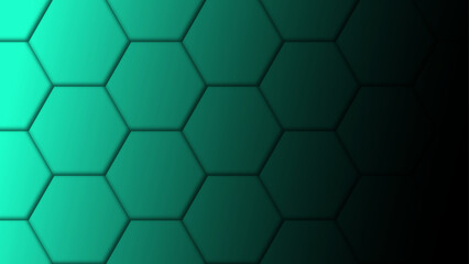 Abstract technology background with green hexagons and dark background. Modern futuristic honeycomb concept.