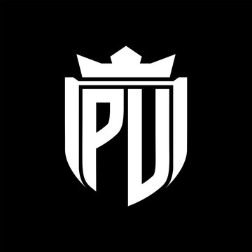 recommend clip art: PU Letter logo shield shape inside shield badge crown on black background template design
