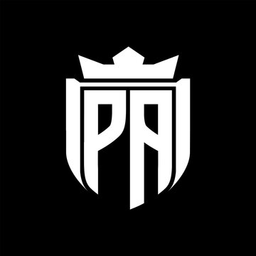 recommend clip art: PA Letter logo shield shape inside shield badge crown on black background template design
