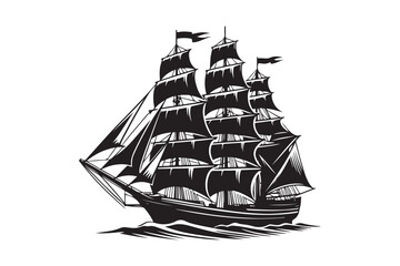 Sailing Ship silhouette vector illustration, Sailing Ship silhouette vector. Sailing Ship silhouette PNG