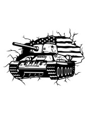 US Smashing Tank | USA Flag | Military Tank | War Tank | Combat Equipment | Distress US Flag | Military Vehicle | US Battle Tank | Original Illustration | Vector and Clipart | Cutfile and Stencil