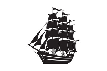 Sailing Ship silhouette vector illustration, Sailing Ship silhouette vector. Sailing Ship silhouette PNG