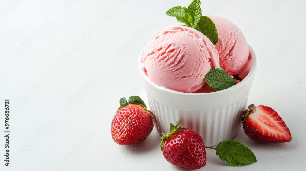 Wall mural Closeup view of tasty strawberry ice cream.