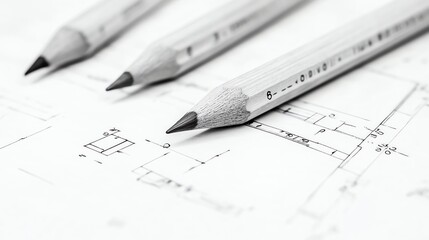 Three pencils on a blueprint.