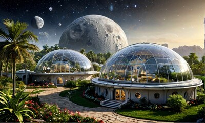 Fototapeta premium Futuristic Space Dome Habitats