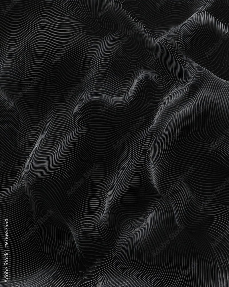 Wall mural abstract background with wavy lines in black and white creating a textured surface.