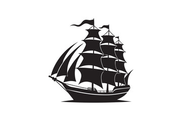 Sailing Ship silhouette vector illustration, Sailing Ship silhouette vector. Sailing Ship silhouette PNG