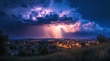 Fototapeta premium Hazardous weather with intense lightning flashing, the atmosphere charged with energy and danger