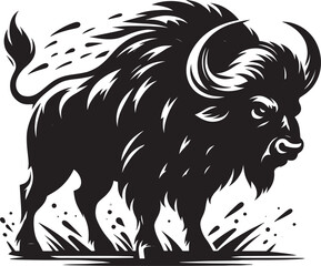 Wild Running Buffalo Silhouette vector illustration isolated on a white background