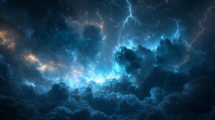 Fototapeta premium Intense weather scene with bright lightning, the atmosphere charged with energy and force