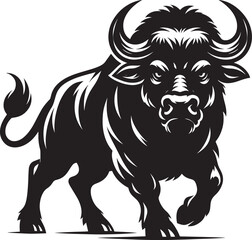 Wild Running Buffalo Silhouette vector illustration isolated on a white background