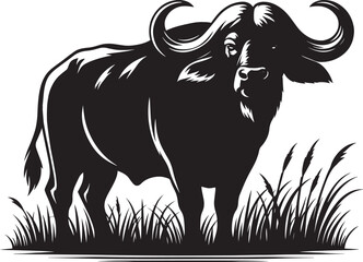 Wild Running Buffalo Silhouette vector illustration isolated on a white background