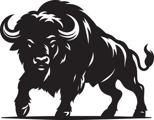 Wild Running Buffalo Silhouette vector illustration isolated on a white background
