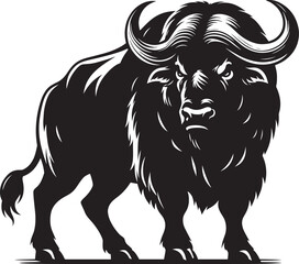 Fototapeta premium Wild Running Buffalo Silhouette vector illustration isolated on a white background