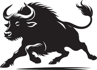 Wild Running Buffalo Silhouette vector illustration isolated on a white background