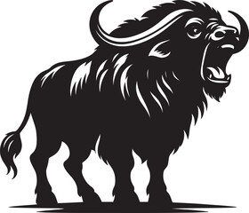 Wild Running Buffalo Silhouette vector illustration isolated on a white background