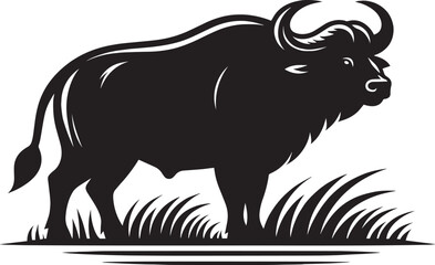 Wild Running Buffalo Silhouette vector illustration isolated on a white background