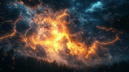 Nature's power in a storm, lightning flashing with intense energy and brightness