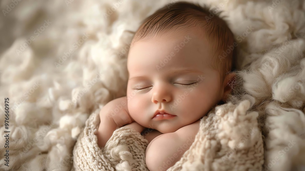 Poster A newborn baby sleeps soundly wrapped in a soft blanket.