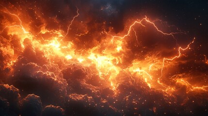 Naklejka premium Night storm with electric energy charging the sky, powerful lightning bolts creating a dramatic atmosphere