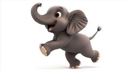 Obraz premium Happy Dancing 3D Elephant on White Background