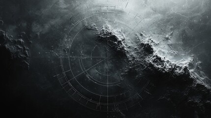 Radar showing climate change impact, monochromatic palette, minimalistic, sharp focus