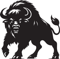 Wild Running Buffalo Silhouette vector illustration isolated on a white background