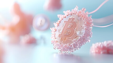 An avant-garde blockchain development center with shifting holographic ledgers and bioluminescent cryptocurrency wallets promoting blockchain innovation