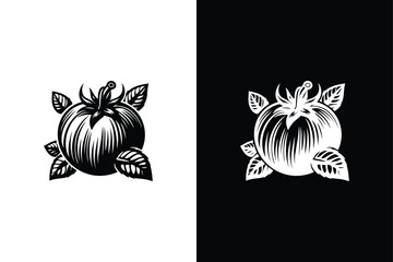 Black And White Tomato Iconic Silhouette Art.