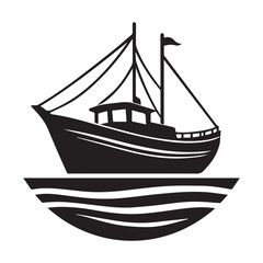 Boat silhouette vector art illustration design, boating logo graphics.