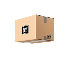 Fototapeta premium Cardboard box with shopping cart icon, symbolizing online shopping and delivery