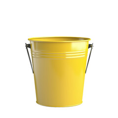 Bright yellow metal bucket on black background for cleaning or storage