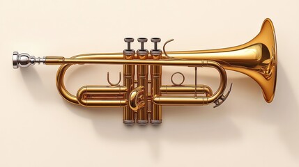 Obraz premium A shiny brass trumpet displayed against a neutral background.