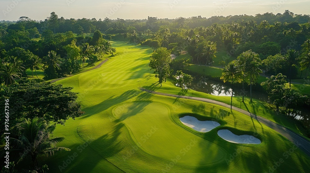 Poster scenic golf course in tropical paradise