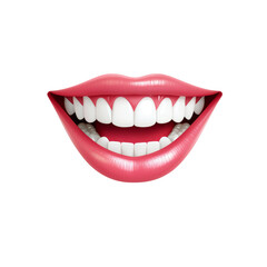 Graphic illustration of a smiling mouth with white teeth and pink lips