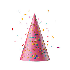 Colorful pink party hat with confetti, festive celebration accessory