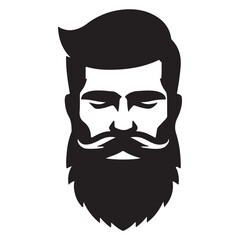 Modern style beard silhouette vector art icon, pure black logo illustration graphic design.