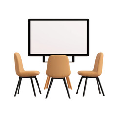 Fototapeta premium Modern meeting room setup with table, chairs, and blank screen