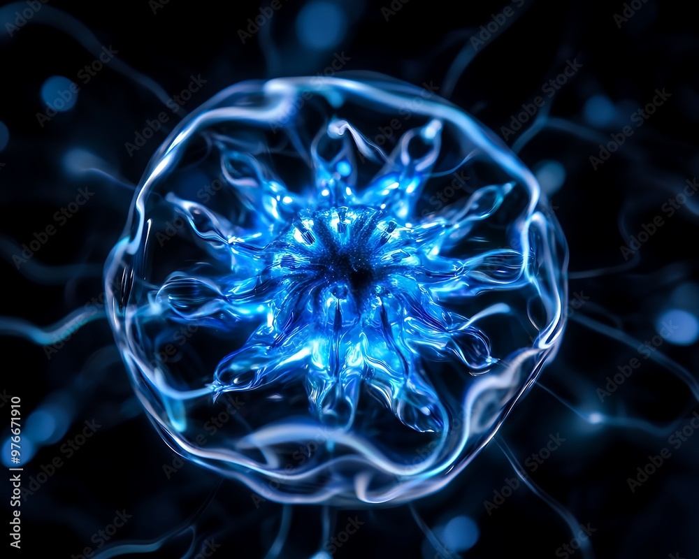 Wall mural a glowing blue plasma sphere with intricate patterns of electricity swirling around it. the sphere i