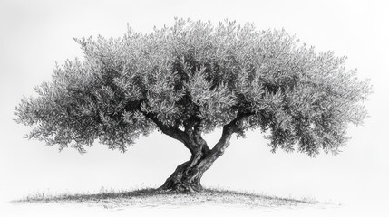 A detailed sketch of a majestic olive tree with intricate branches.