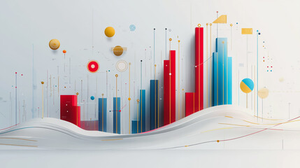 Abstract white background with Colorful charts and graphs with statistics to innovative analyze business potential and forecast future development of companies growth.