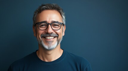 Fototapeta premium A man with graying hair and a beard is smiling.