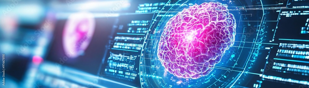 Poster futuristic digital brain concept showcasing artificial intelligence and neural networks on a high-te