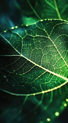 Close-up view of a vibrant green leaf showcasing intricate vein patterns, perfect for nature and botanical themes.