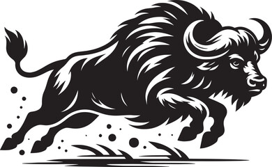 Wild Running Buffalo Silhouette vector illustration isolated on a white background