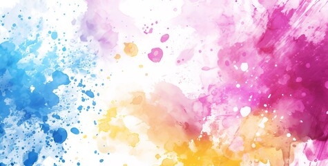 Fototapeta premium Abstract watercolor background with vibrant splashes of blue, yellow, pink, and purple.