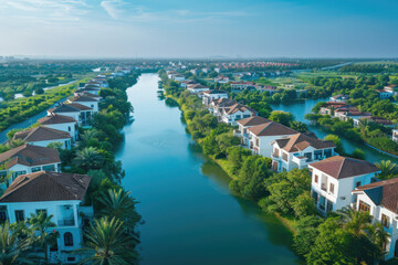Naklejka premium The river flows through the village